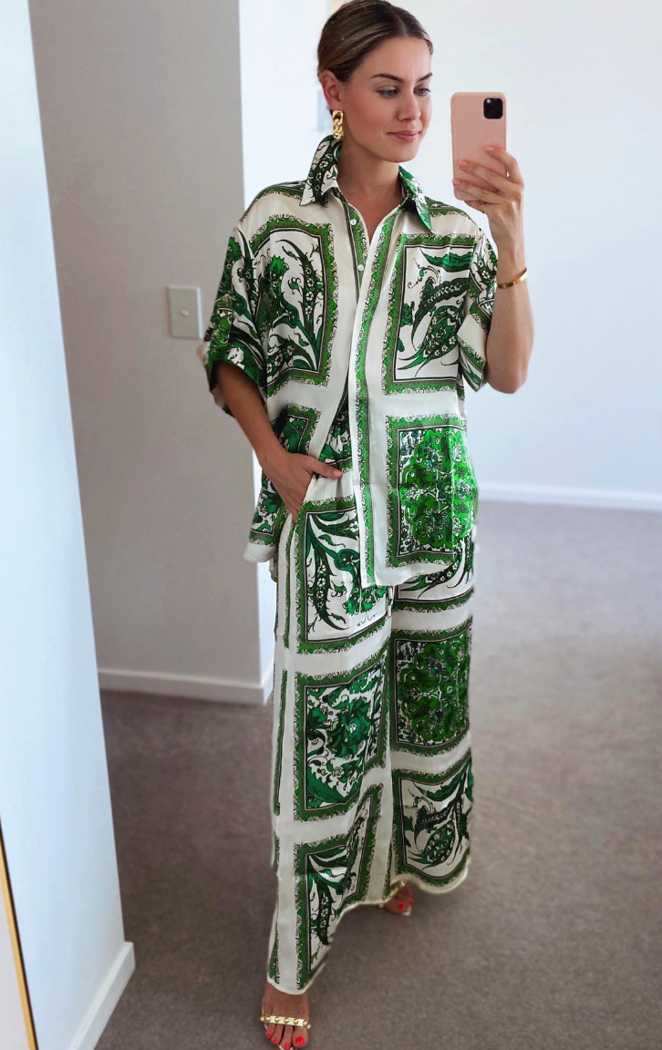 Alemais Lucille Lounge Shirt and Pants Silk Set Size 6