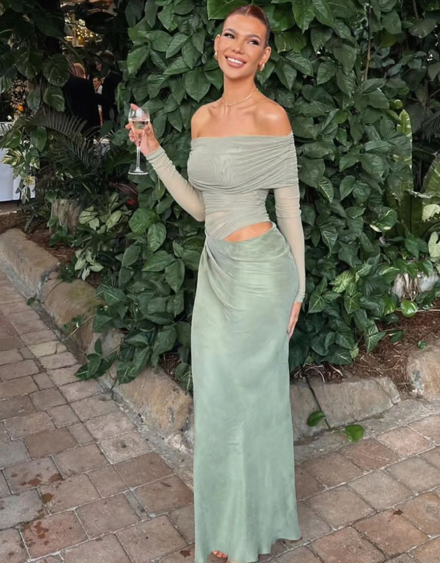 Benni Yasmin Off-Shoulder Maxi Dress Pistachio Size 6,8