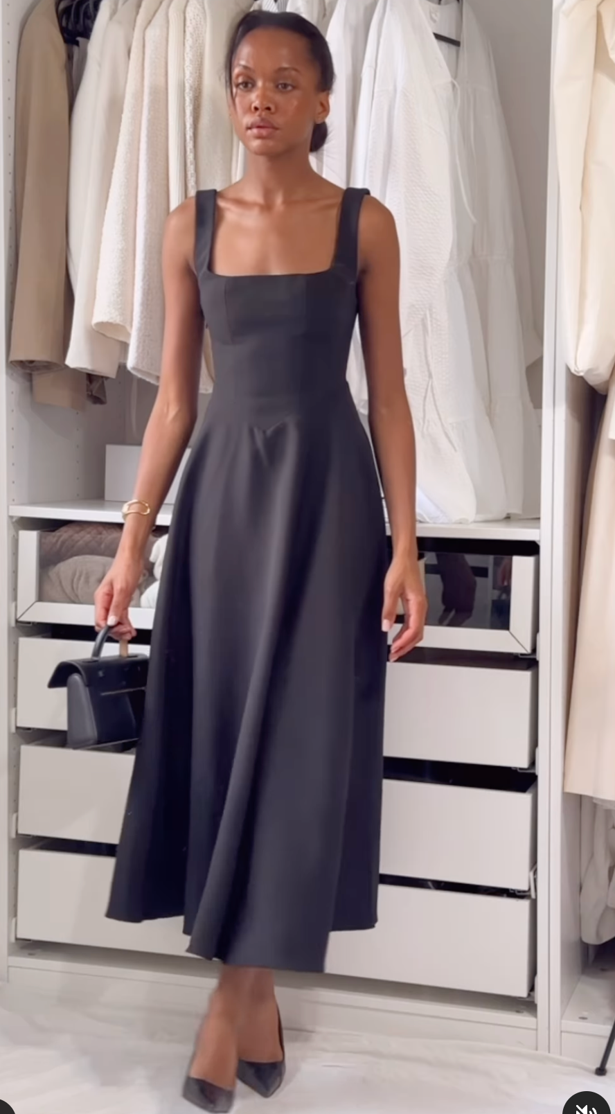 Odd Muse High Waist Square Neck Midi Dress Black Size 8,10,12