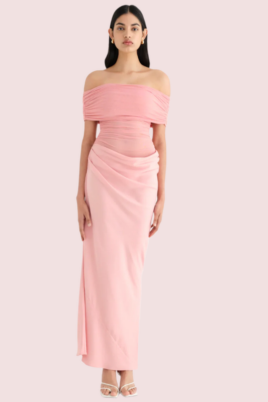 Benni Nico Off Shoulder Maxi Dress Candy Floss Size 8