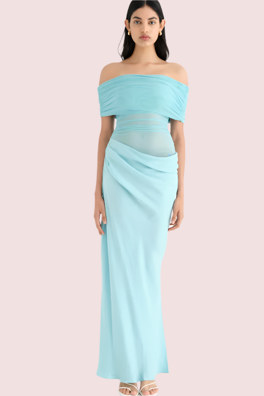 Benni Nico Off Shoulder Maxi Dress Aqua Marine Size 8,10