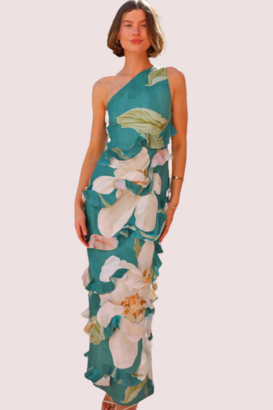 By Nicola Emiliano One Shoulder Pine Green Size 8,10