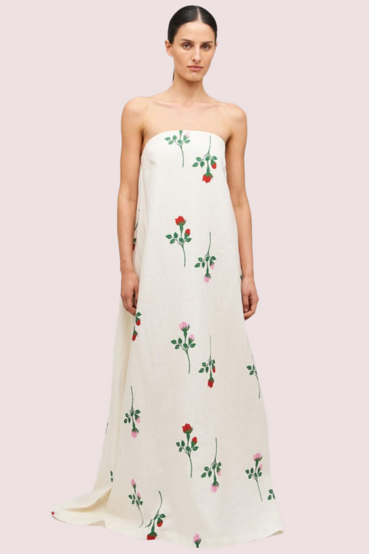 Oroton Rosebud Gown Antique White Print Size 8