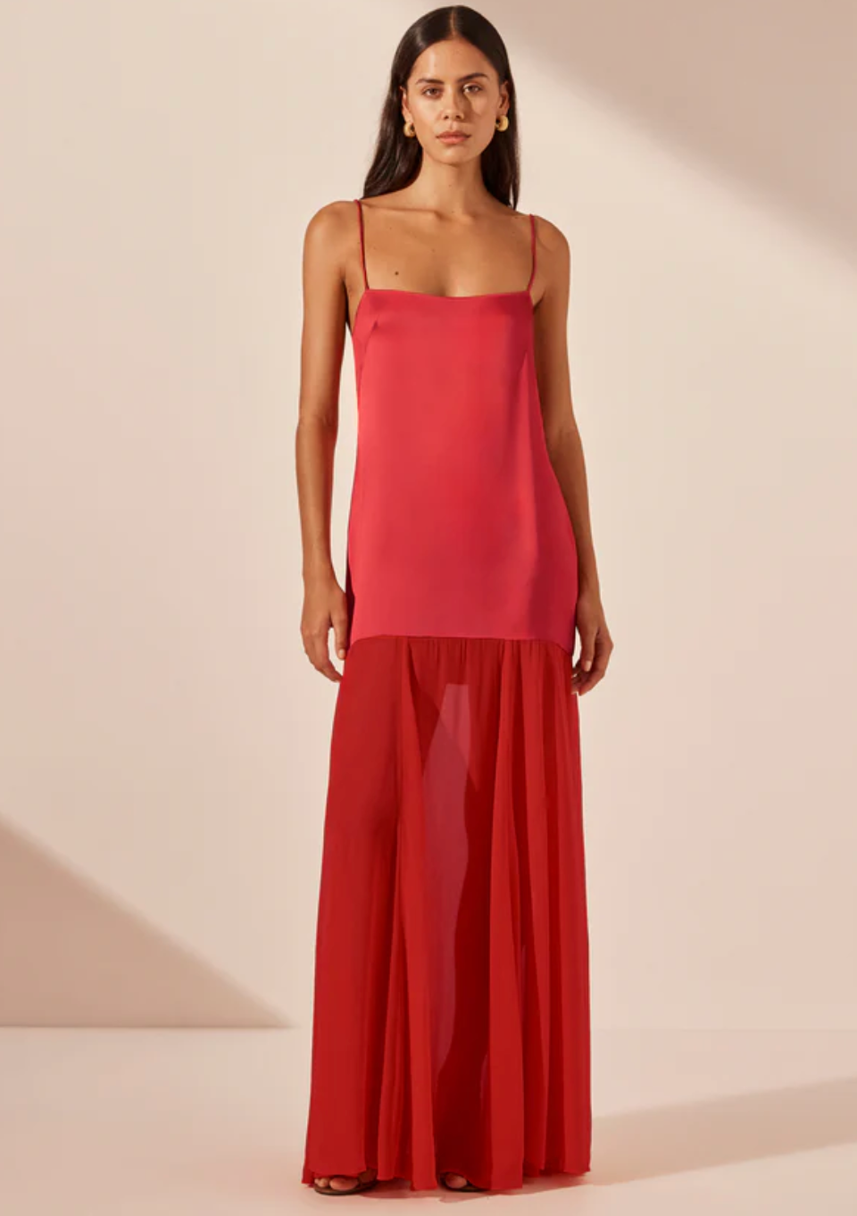 Shony Joy Moraya Dropped Waist Maxi Chill Red Size 8,10,12