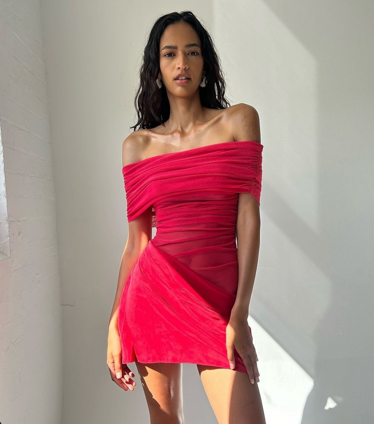 Benni Nico Off Shoulder Mini Dress Watermelon Pink Size 10