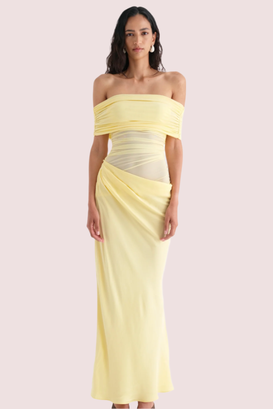 Benni Nico Off Shoulder Maxi Dress Butter Yellow Size 8,10