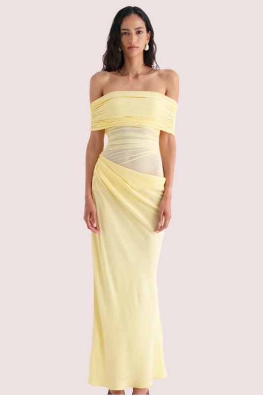 Benni Nico Off Shoulder Maxi Dress Butter Yellow Size 8,10
