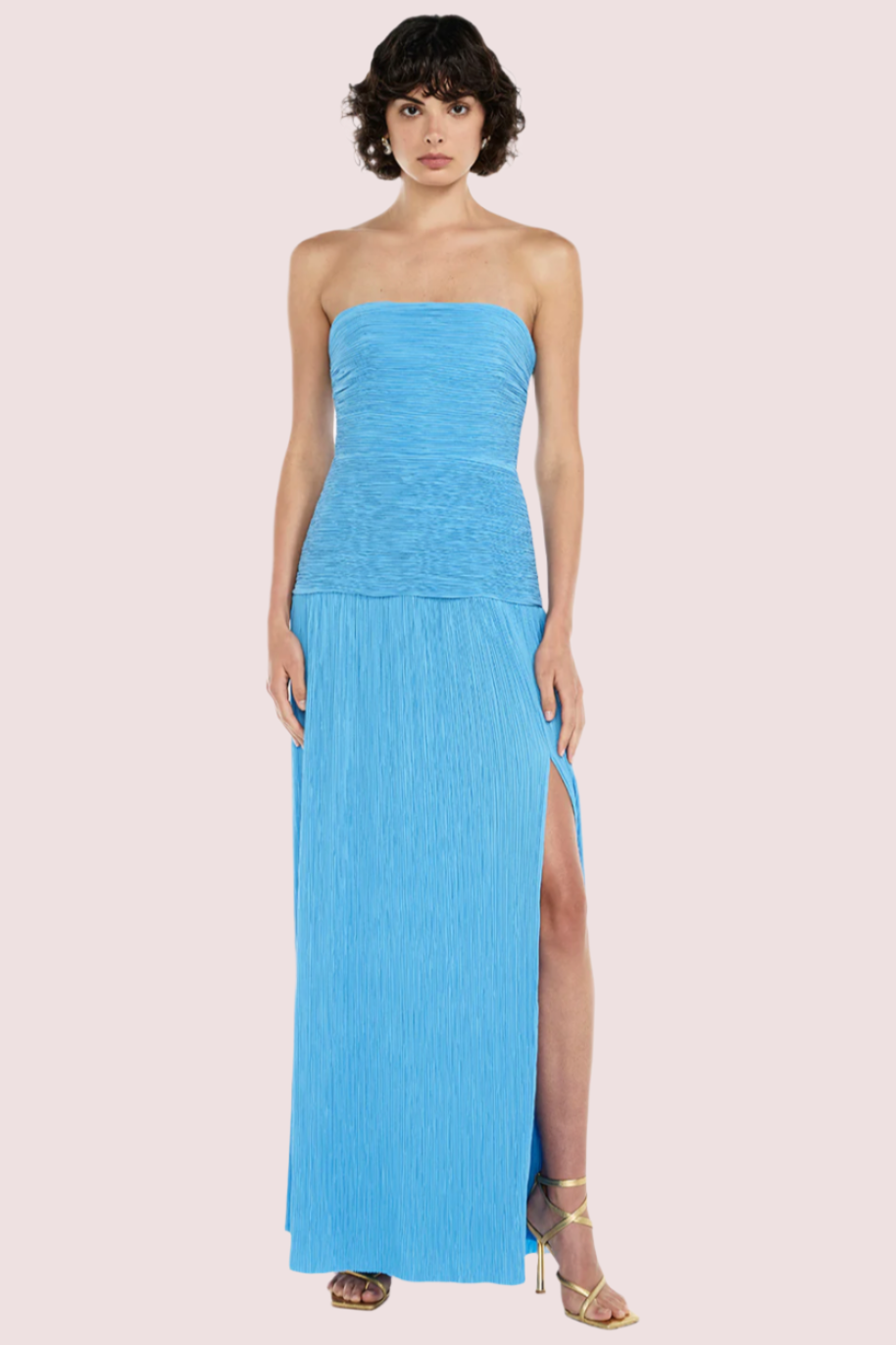 Hire Manning Cartell Double Time Pleat Strapless Dress Blue Size 8 lonedresshire Hire Manning Cartell Double Time Pleat Strapless Dress Blue Size 8 lonedresshire