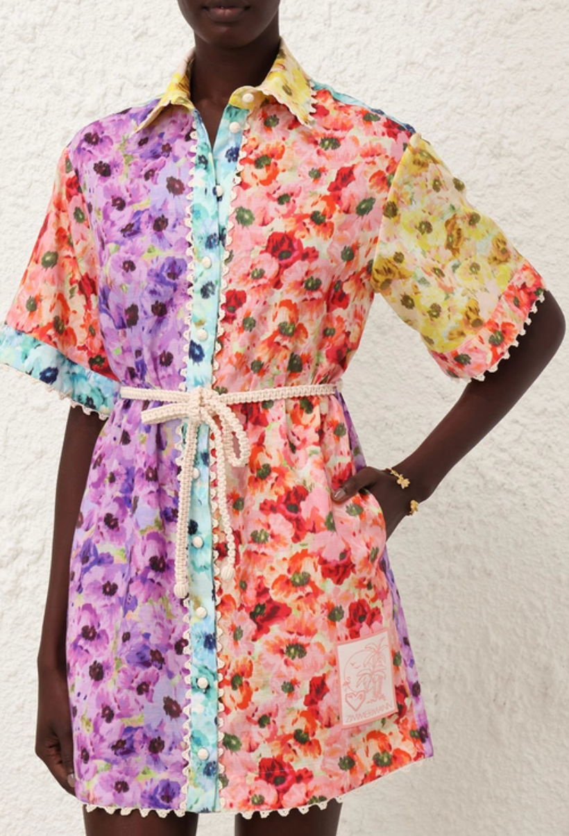 Zimmermann Lightburst Mini Shirt Dress Size 10