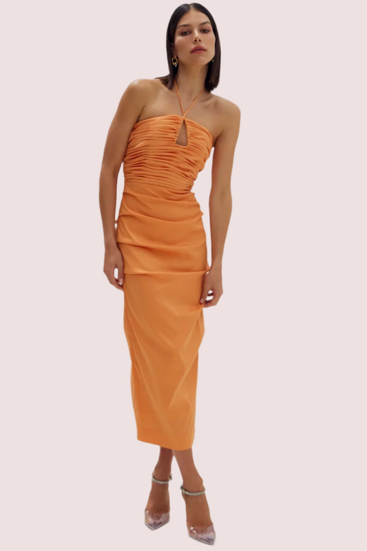 Rachel Gilbert Ayla Ruched Midi Dress Size 10