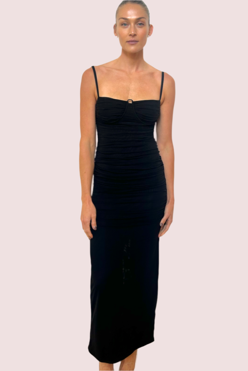 sir jacques gathered midi dress SIR. Jacques Gathered Midi Dress in Slate