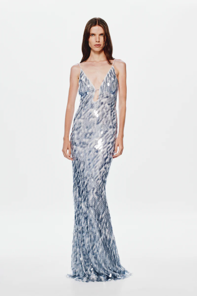 Misha Sapphire Sequin Dress - Dove Grey Size 12