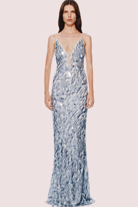 Misha Sapphire Sequin Dress - Dove Grey Size 12