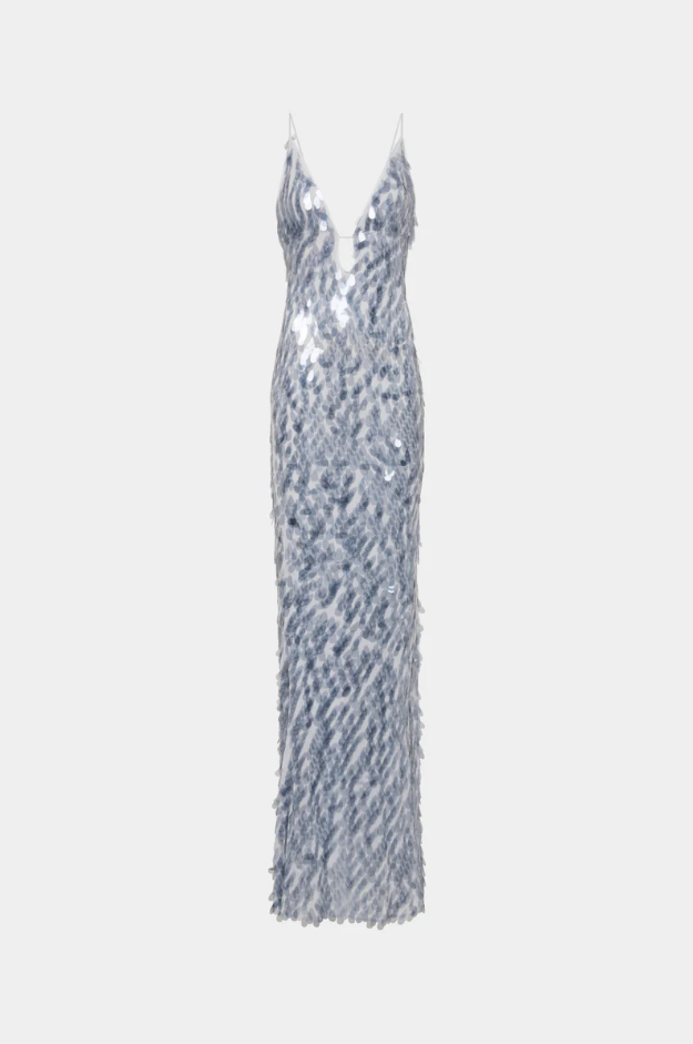 Misha Sapphire Sequin Dress - Dove Grey Size 12