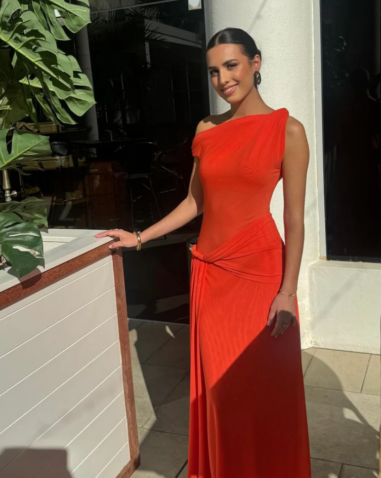 Misha Sisal Mesh Dress - Chilli Orange Size 10