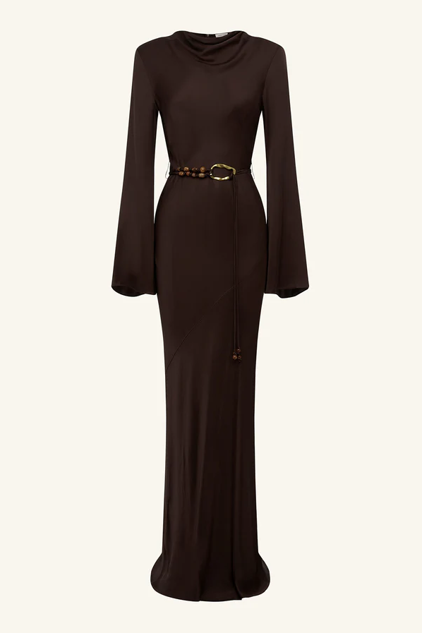 Shona Joy Agnes Long Sleeve Dress Brown Size 10