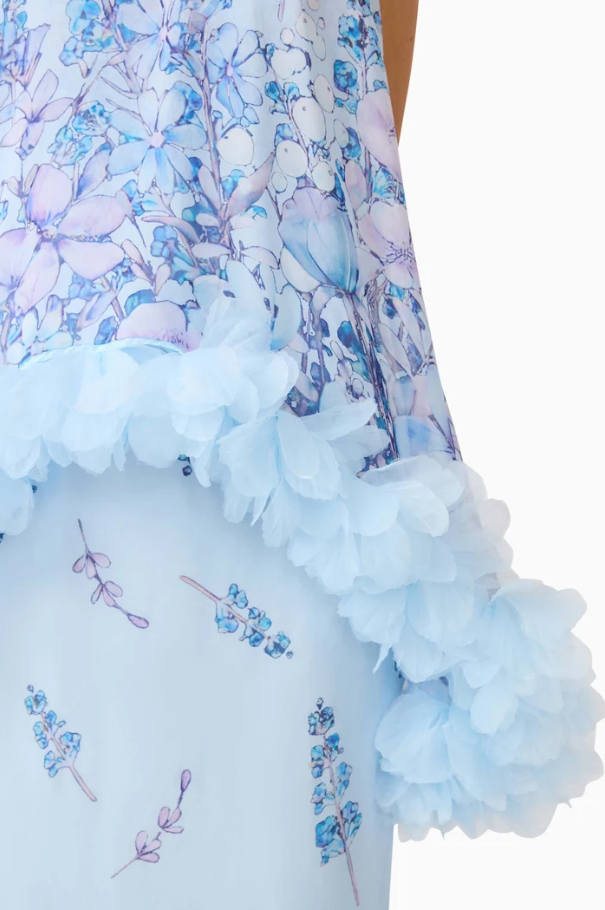 Elliatt Tulsia Floral Cape Maxi Dress Light Blue Size 8