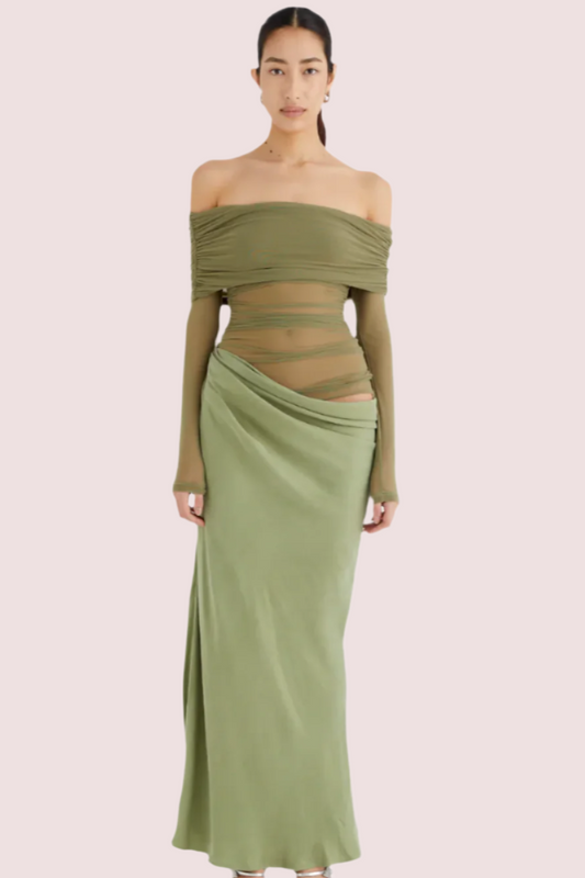 Benni Yasmin Off-Shoulder Maxi Dress Pistachio Size 6,8