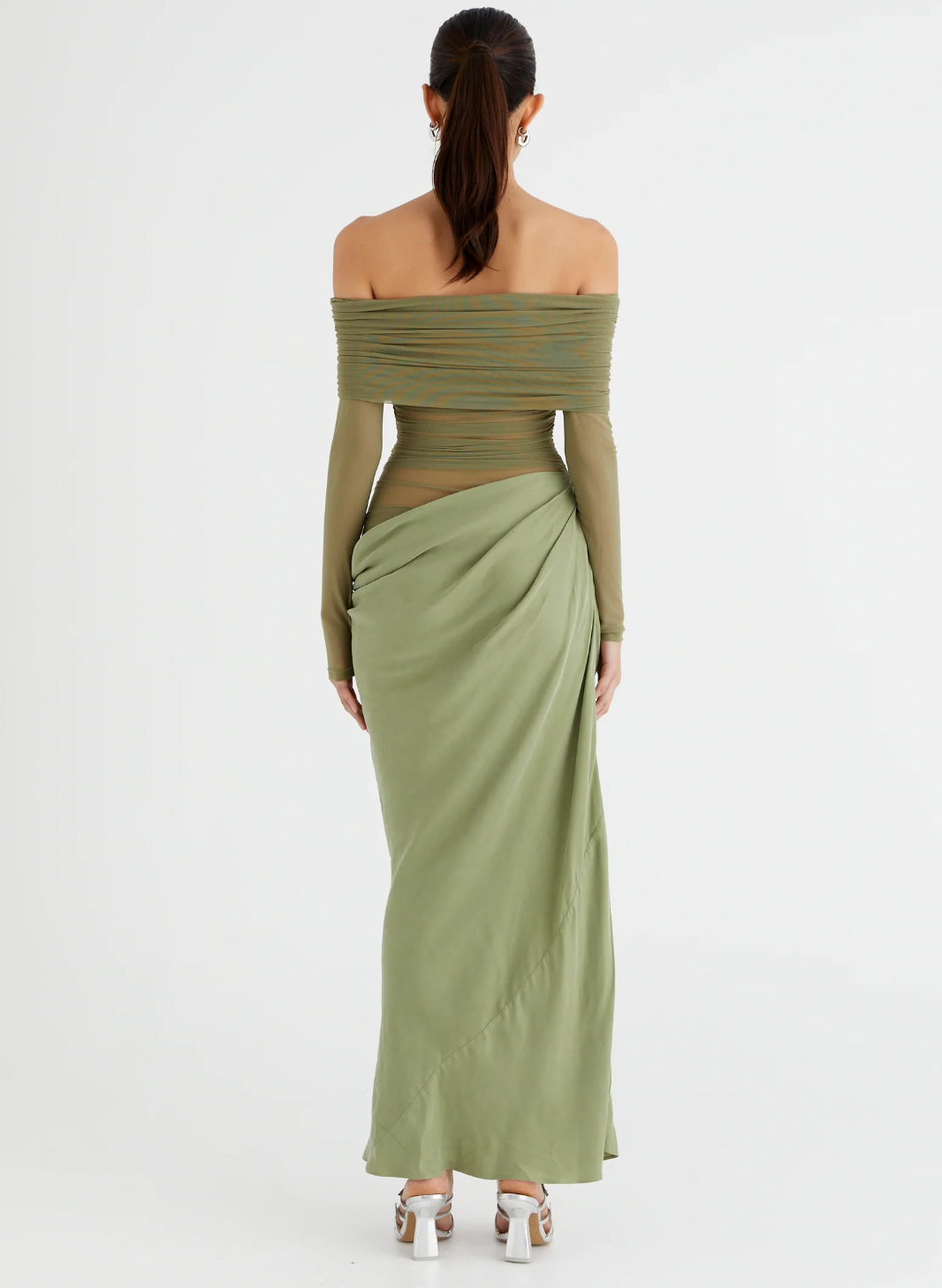 Benni Yasmin Off-Shoulder Maxi Dress Pistachio Size 6,8