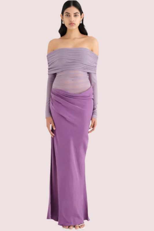 SALE Benni Yasmin Off-Shoulder Maxi Dress Purple Vintage Orchid Size 8,10