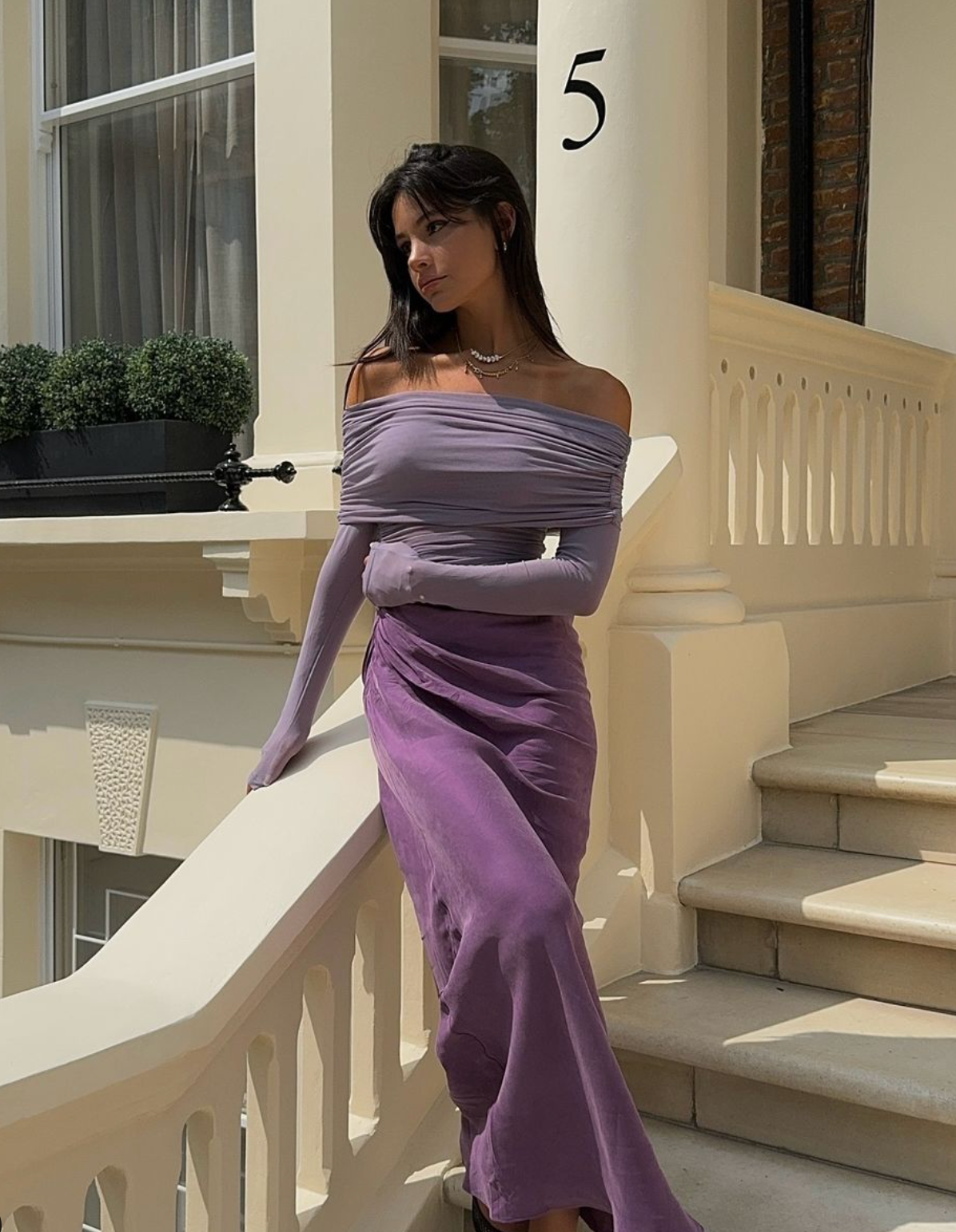Benni Yasmin Off-Shoulder Maxi Dress Purple Vintage Orchid Size 8,10
