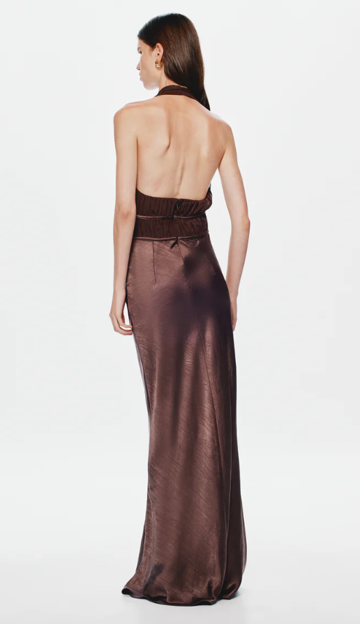 Misha Celine Satin Maxi Dress Umber Brown Size 8