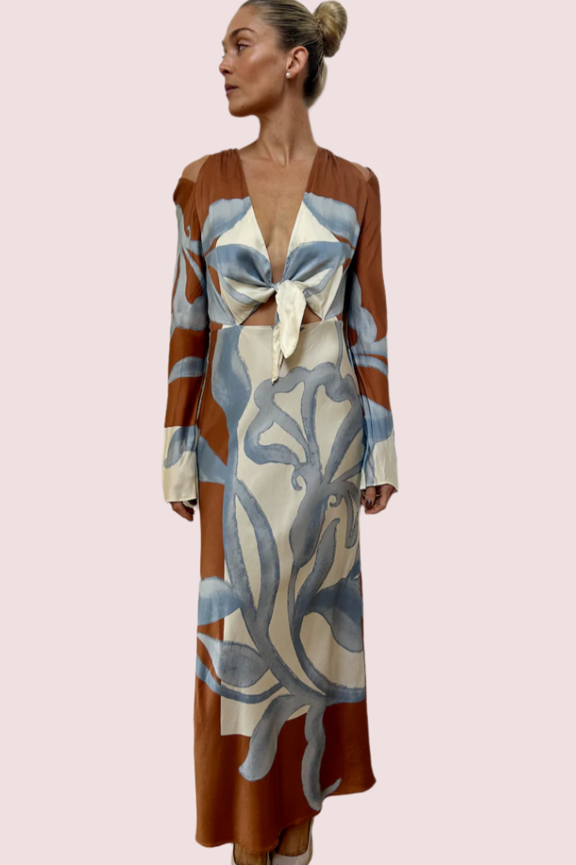 sir the label long dress Strobe Long Sleeve Dress | Bone Beige