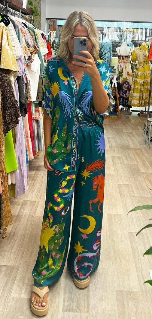 Alemais Guardian Silk Shirt and Pant Set Size 10,12