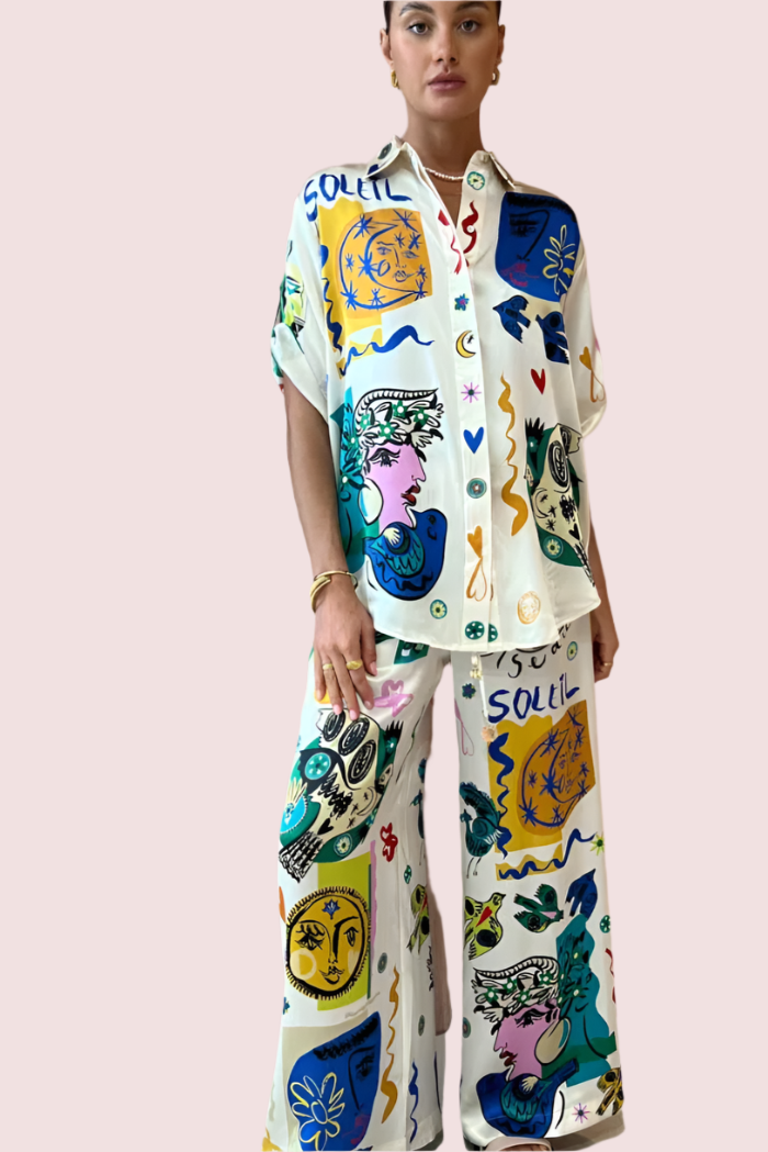 Alemais Soleil Silk Shirt & Pant Set - Size 8