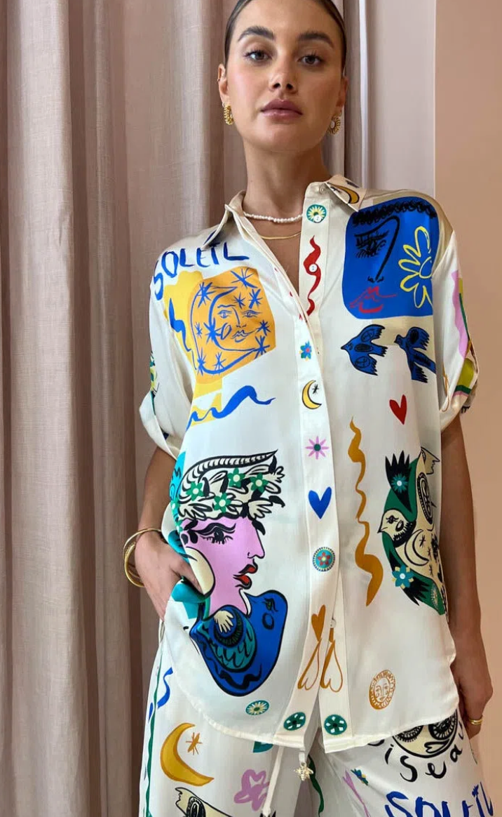 Alemais Soleil Silk Shirt & Pant Set - Size 8,10
