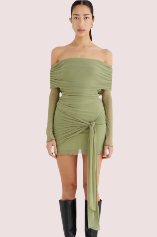 Yasmin Off-Shoulder Mini Dress Pistachio Size 8,10