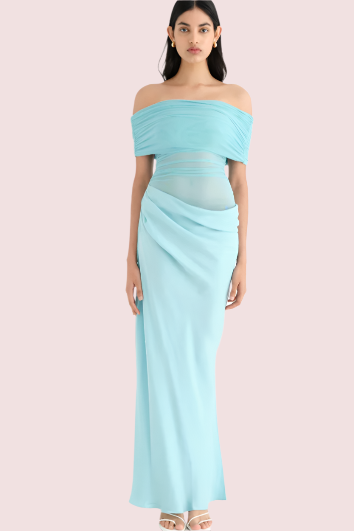 Nico Off Shoulder Maxi Dress Aqua Marine Size 6,8,10,12