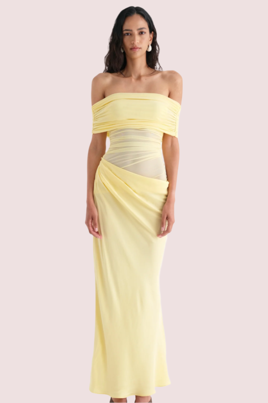 Nico Off Shoulder Maxi Dress Butter Yellow Size 8,10