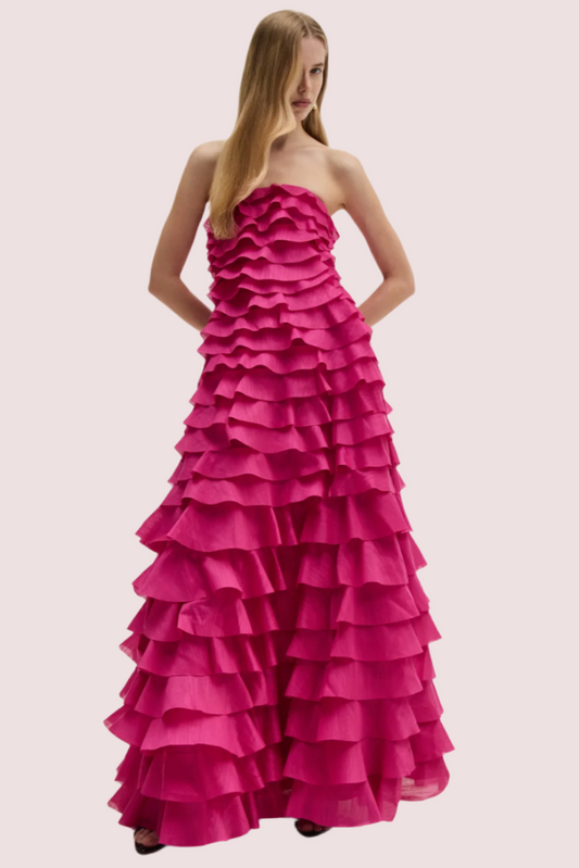 Aje Fleur Pleated Gown Magenta Size 10