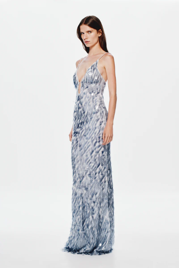 Misha Sapphire Sequin Dress - Dove Grey Size 12
