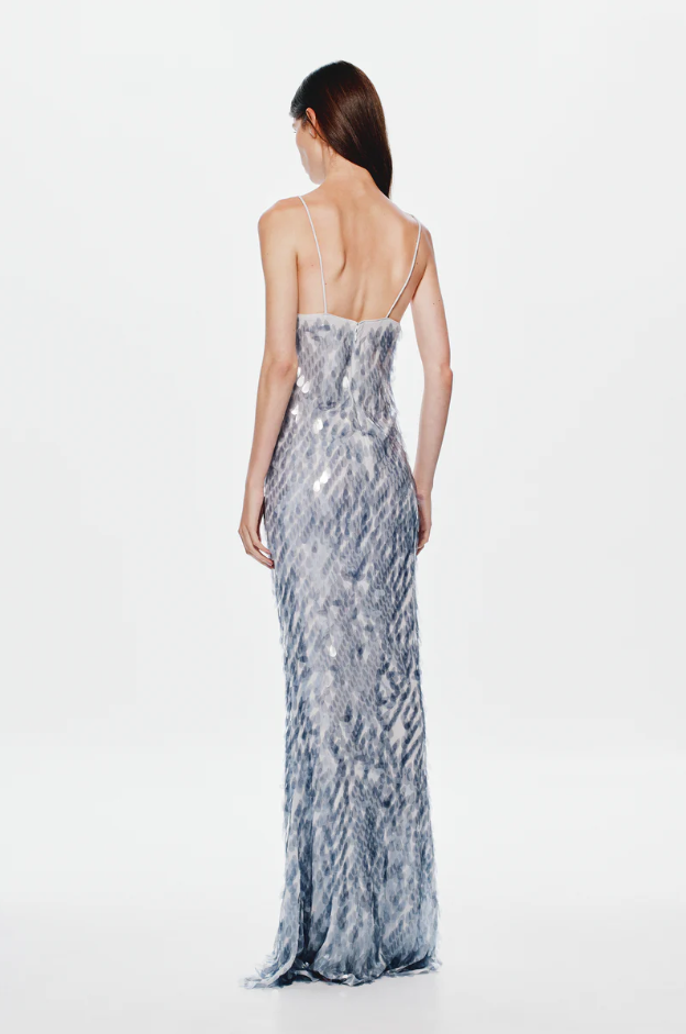 Misha Sapphire Sequin Dress - Dove Grey Size 12