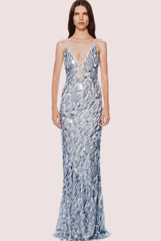 Misha Sapphire Sequin Dress - Dove Grey Size 12