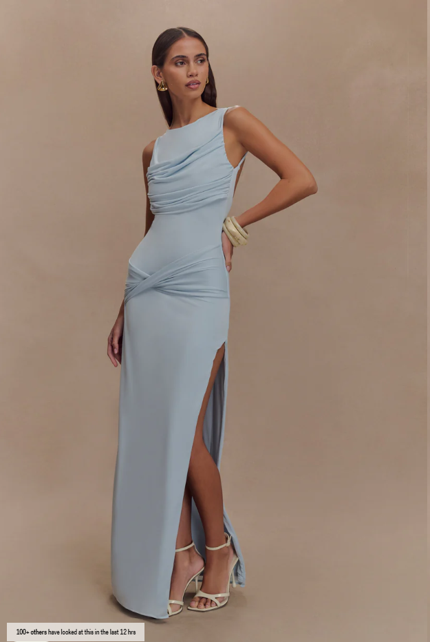 Meshki Henley Drape Dress - Blue Size 8, 12