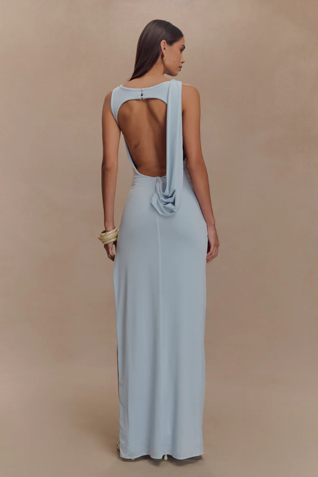 Meshki Henley Drape Dress - Blue Size 8, 12