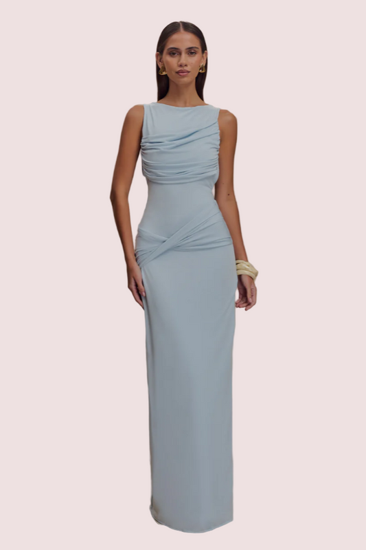 Meshki Henley Drape Dress - Blue Size 8, 12