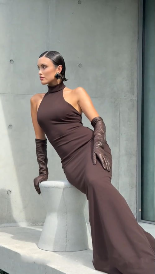 Effie Kats Rhi Gown - Coffee Brown Size 10