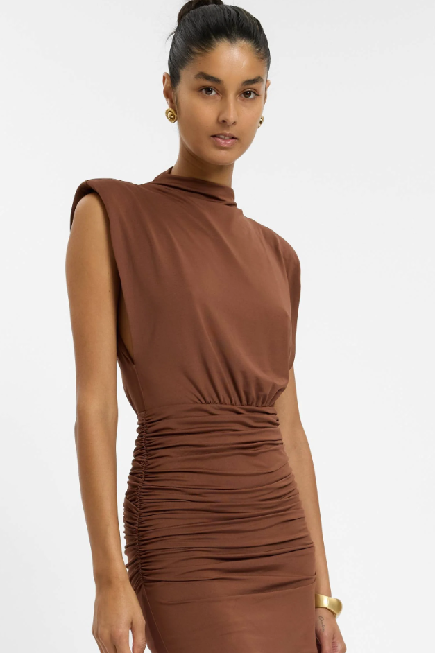 With Harper Lu Structured Shouldered Mini Dress Cafe Brown Size 10,12