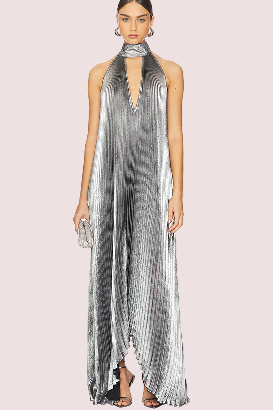 L'idee Opera Gown Gunmetal Shimmer Size 8