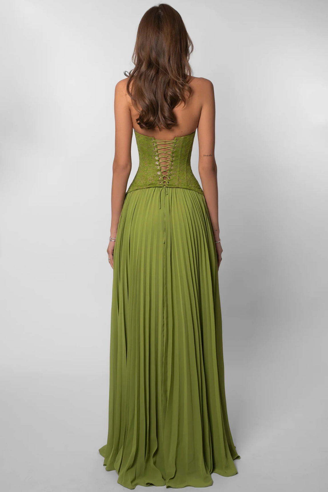 Hire Fenity Gaia Green Lace Corset Gown | LONE Dress Hire lonedresshire Hire Fenity Gaia Green Lace Corset Gown | LONE Dress Hire lonedresshire