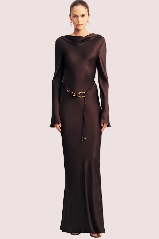 Shona Joy Agnes Long Sleeve Dress Brown Size 10