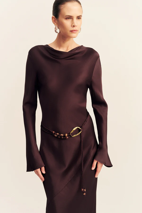 Shona Joy Agnes Long Sleeve Dress Brown Size 10