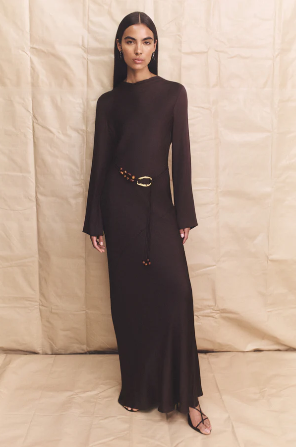 Shona Joy Agnes Long Sleeve Dress Brown Size 10