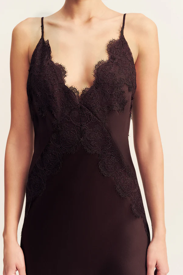 Shona Joy Simona Lace Slip Dress Brown Size 8