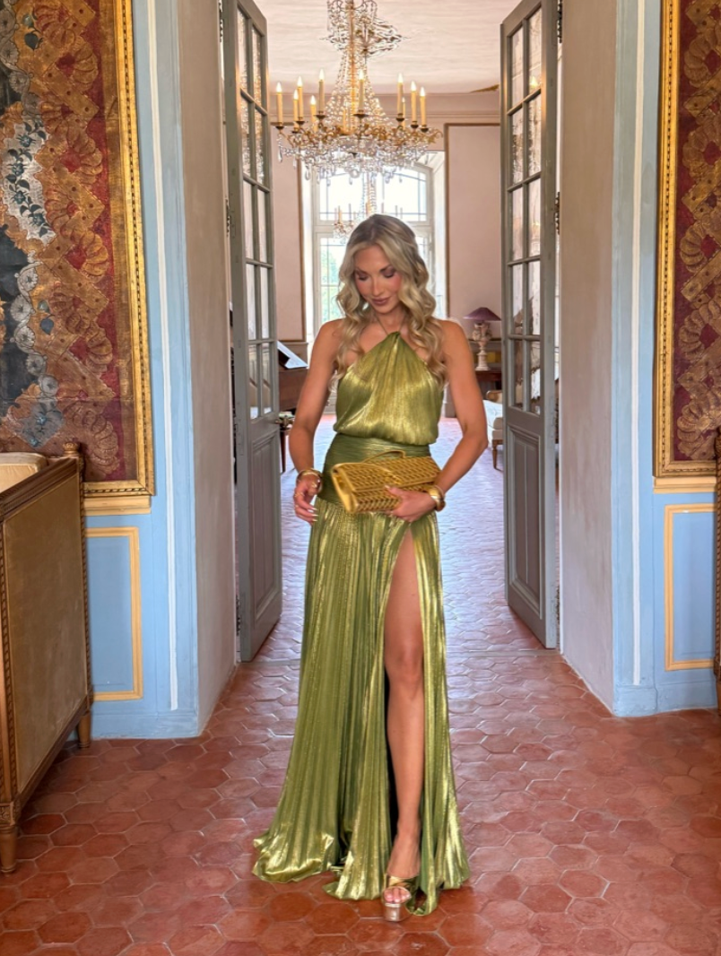 Retrofete Thalia Dress Metallic Peridot Green Size 8