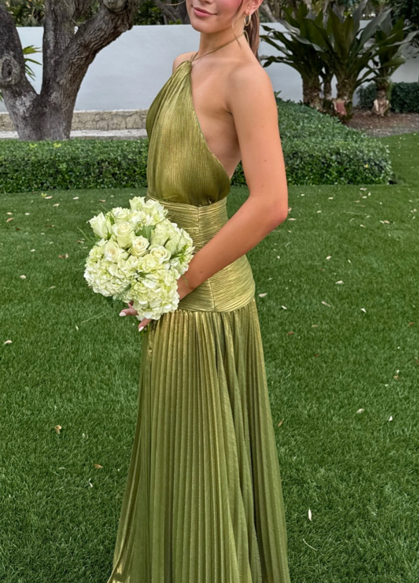 Retrofete Thalia Dress Metallic Peridot Green Size 8